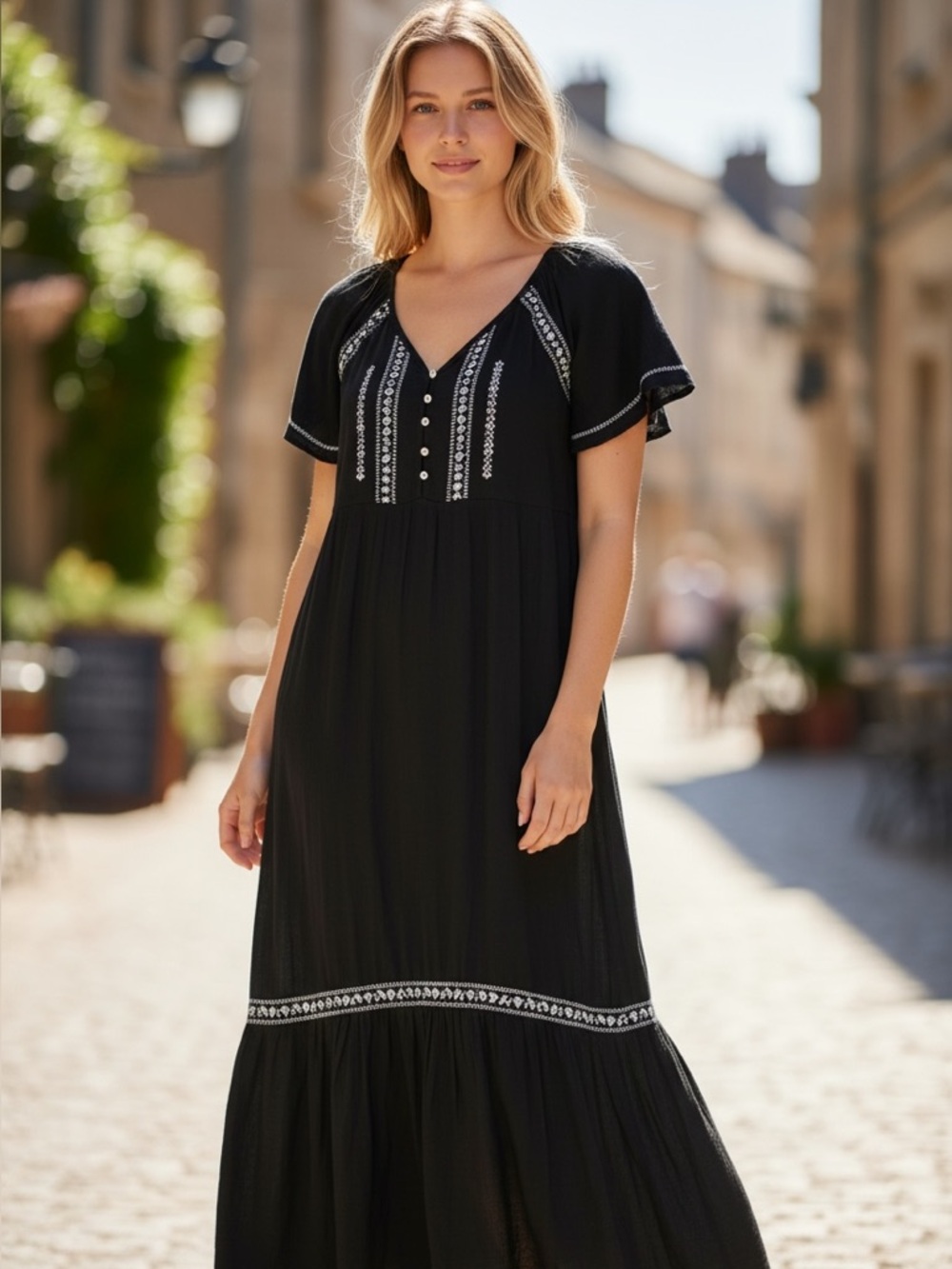 Old Navy Black Maxi Dress with Flutter Sleeves | M | Boho | Beach | Resort